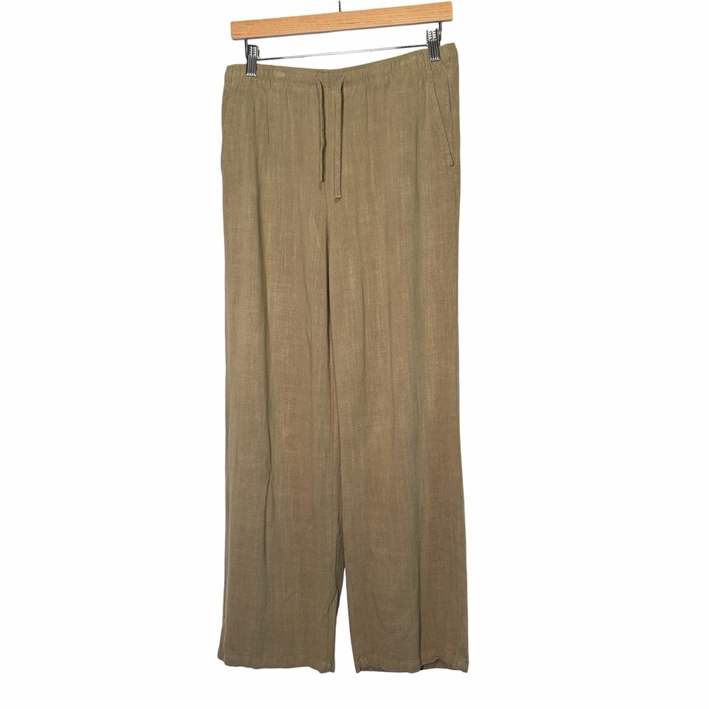 Jennyfer Linen Blend Wide Leg Pants in Khaki, Size M NWOT